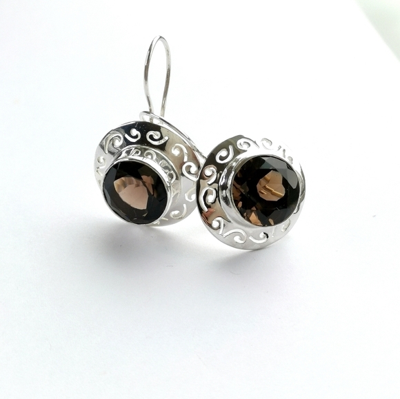 Smoky Topaz Quartz Drop Earrings Sterling Silver - Picture 4 of 8